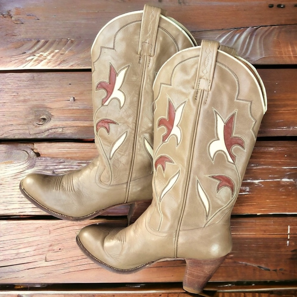 Dan Post Tan and Cream Heeled Boots